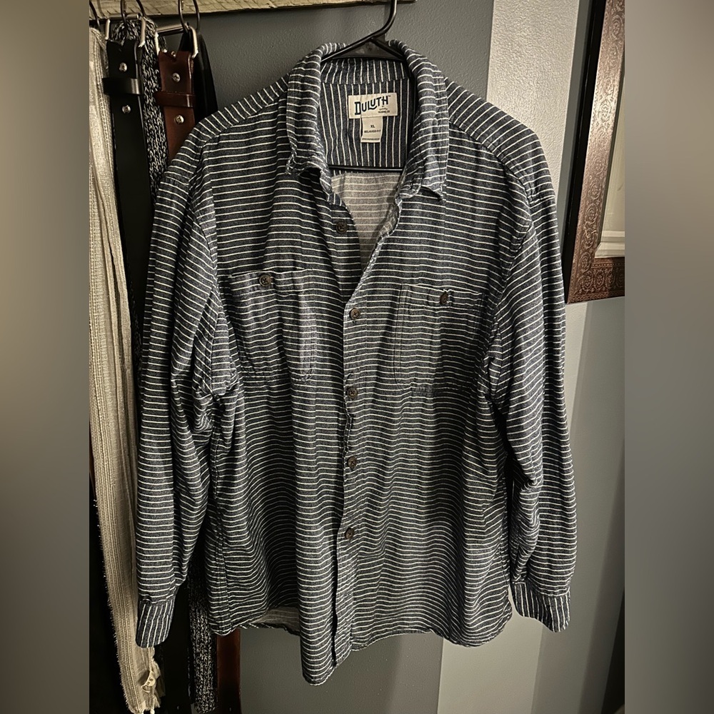 Duluth Trading Co Blue and White Striped Shirt - Picture 2 of 4